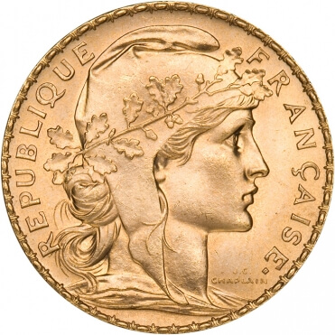French 20 Franc Gold Rooster Obverse