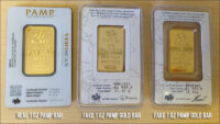 Fake 1 oz PAMP Gold Bar Comparison Reverse