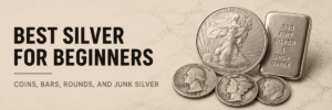Silver coins, bars, and rounds displayed.