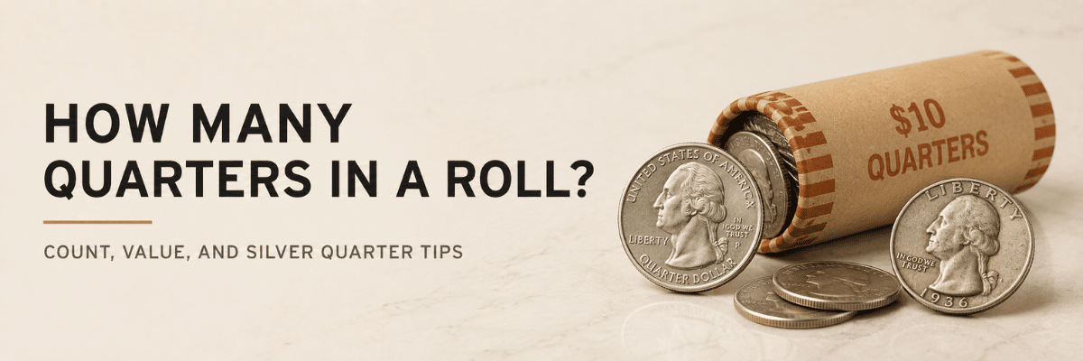 Roll of quarters with coins displayed.