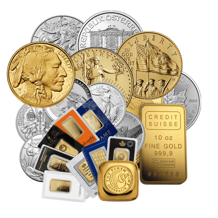 Collection of gold and silver coins to sell for bitcoin